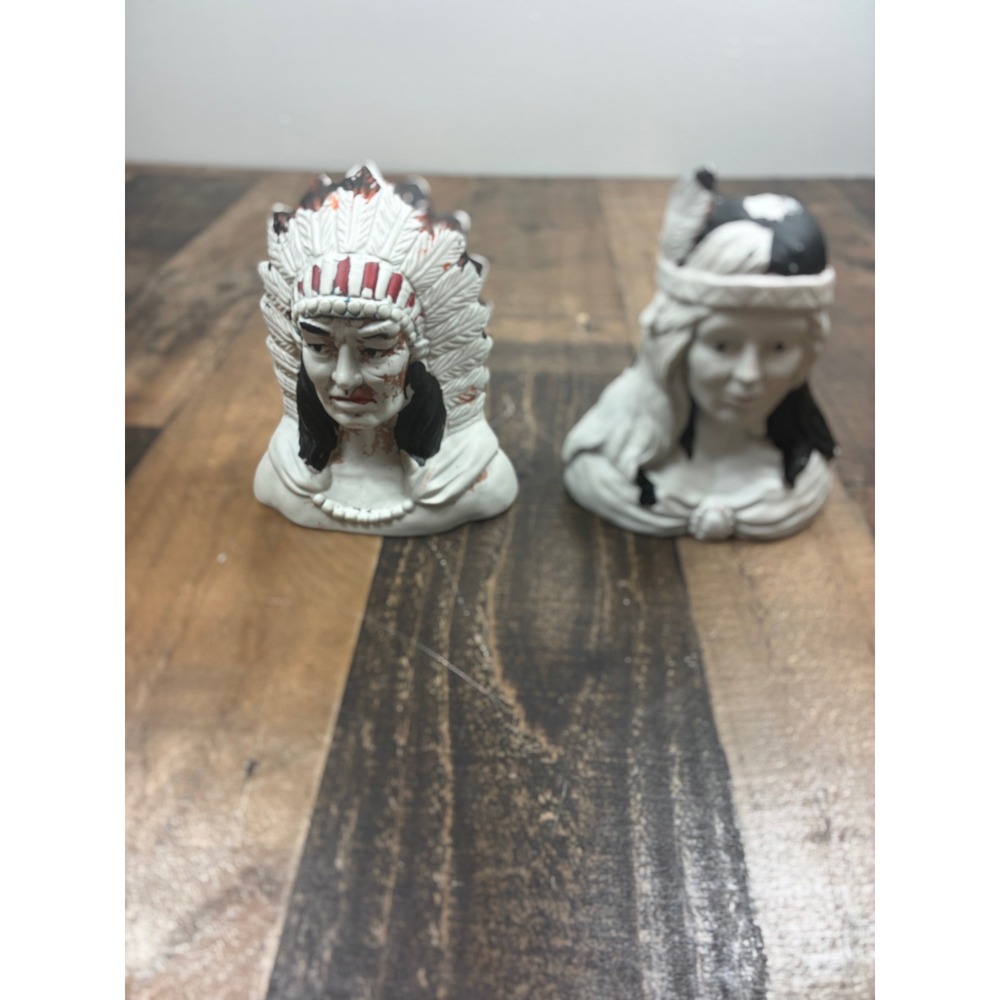 Vintage Native American Chief and Maiden Ceramic Salt and Pepper Shakers Set
